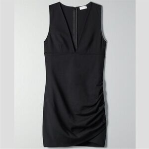 Aritzia Babaton Harrington Ruched V Neck Deep Plunge Mini Dress